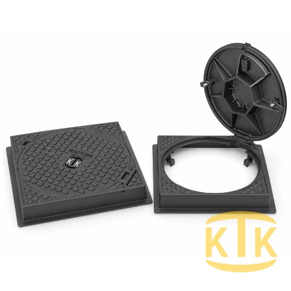 Döküm Yuvarlak Kare Çerçeveli Rögar Kapağı Takımı Ø600 mm (DKT.600-C5)